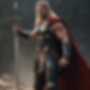 The Formidable Presence of Thor Strongman Mighty Warrior standing on battlefield with sword raised