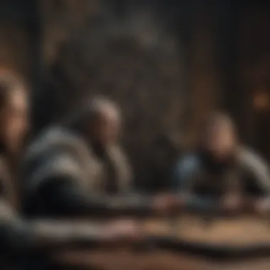 Schemes and Alliances in Westeros A gathering of key characters plotting and strategizing their next moves in the pursuit of power.
