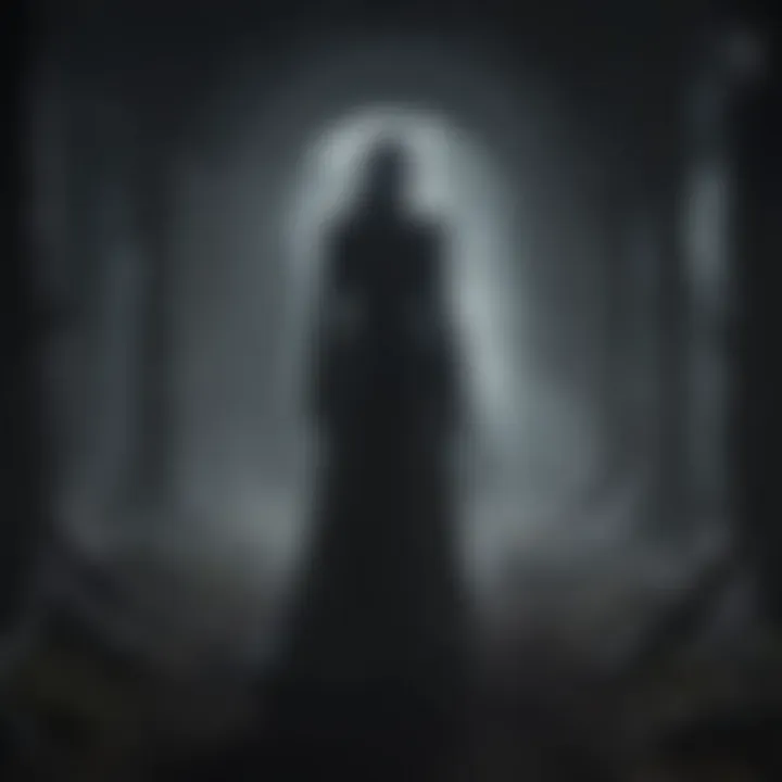 A shadowy figure emerging from a dark mist, embodying shadowbinding.