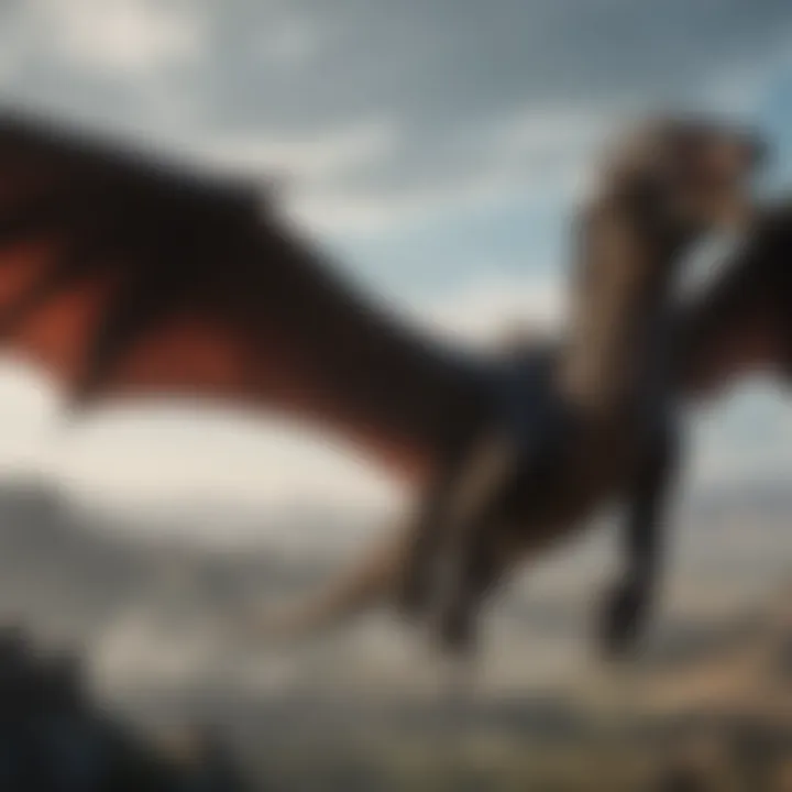 Drogon soaring majestically over the landscape