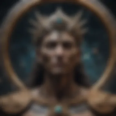 Primordial Deity in Cosmic Context An ancient depiction of a primordial deity surrounded by cosmic elements.
