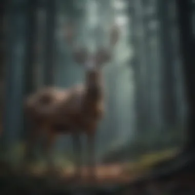 A futuristic video game interface with deer-inspired elements