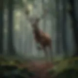 A majestic deer leaping through a mystical forest