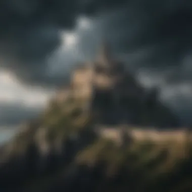 A majestic castle under a stormy sky