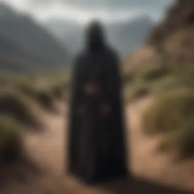 Shrouded Secrets A mysterious figure cloaked in shadows surveys the land