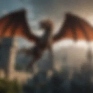 Dragon's Dominion A majestic dragon soaring over a medieval castle