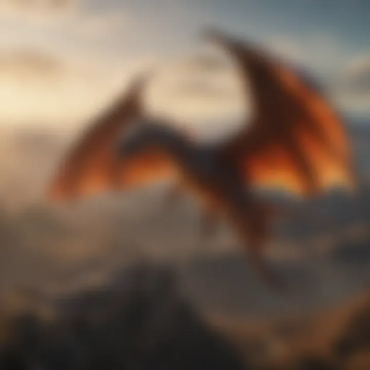 Majestic dragon soaring over the fiery skies