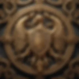 Intricate heraldic emblem in golden hues