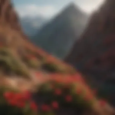 Flourishing Ecosystem of the Red Mountain Vibrant flora thriving on the slopes of the Red Mountain