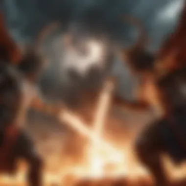 Celestial Battle of the Gods A celestial battle between gods, showcasing the clash of divine powers