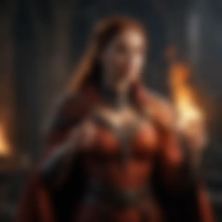 A sorceress conjuring flames, symbolizing power and ambition.